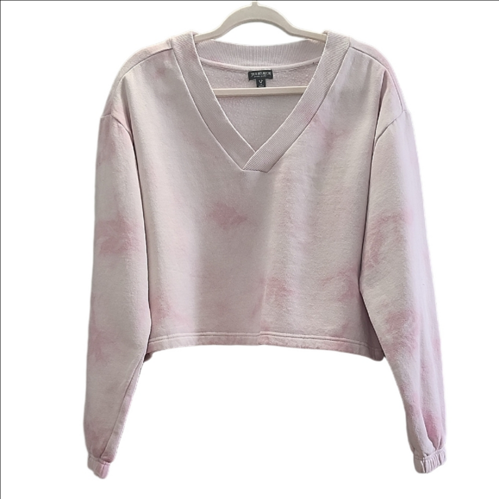 TRUE RELIGION Pink ombre tie dye Y2K v-neck cropped sweater
